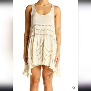 Free People Intimatily Ivory Lace-Trimmed Flowy Mini Dress Sz S